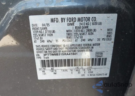 2025 Ford Maverick Xl из США, поврежденный, VIN 3FTTW8B31SRA41841